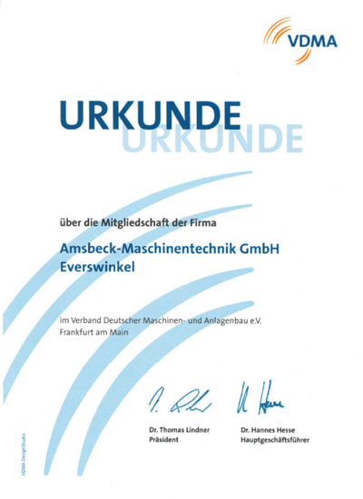 certificate vdma